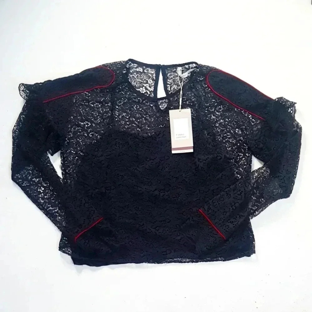 Zara Trafaluc collection Lace Details  Lining Attached   Long Sleeve Blouse Sz M